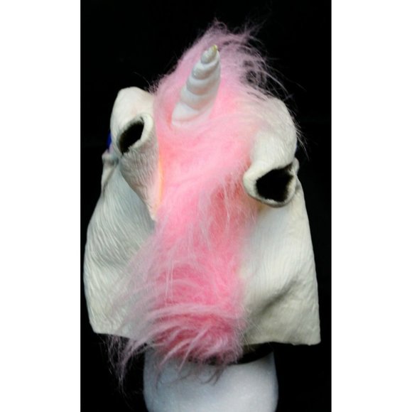 White Unicorn Horse Full Face Mask Cosplay Rubber Creepy Halloween Costume Pink - Picture 4 of 11